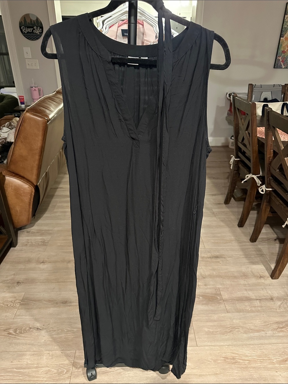 GAP Black Sleeveless Long Dress with Tie Neck